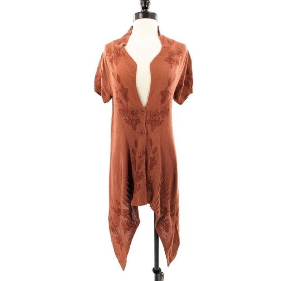 Monoreno Women Rust Brown Floral Embroidered Sweater Size Large - Picture 1 of 14